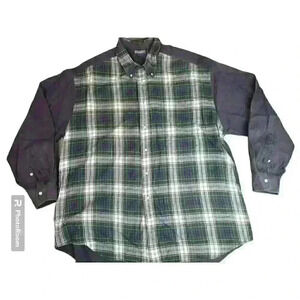 Rikken Shirt Mens Large Button cotton Plaid Front USA Made Navy Chambray